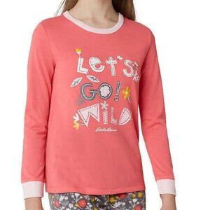 New Eddie Bauer Pink Long Sleeves Pajama Longewear Top Girls Tee Size L (14-16)